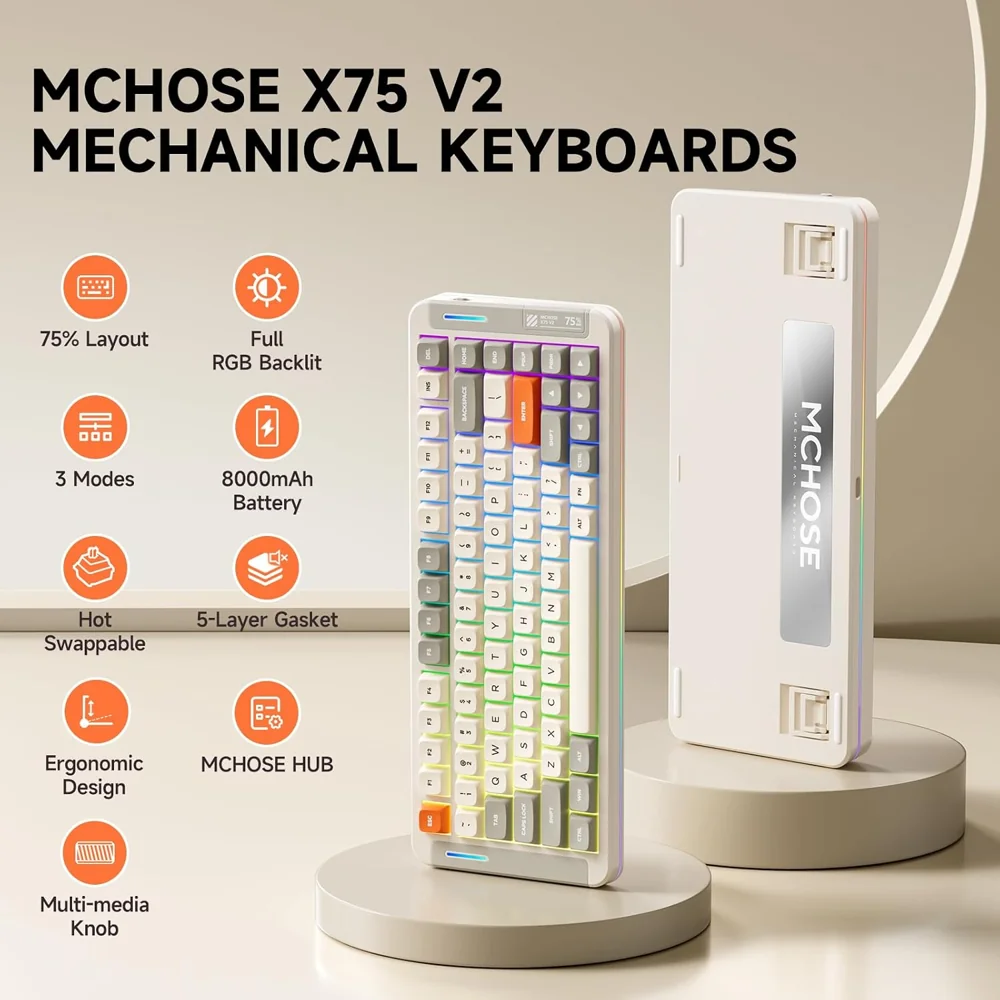 MCHOSE X75 V2 — Hot swappable Custom Mechanical Keyboard